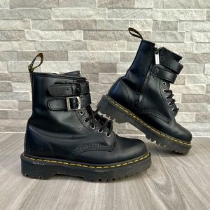Dr. Marten Boots • Black with Strap Detail Silver Hardware • Size 37 EU 6 Women